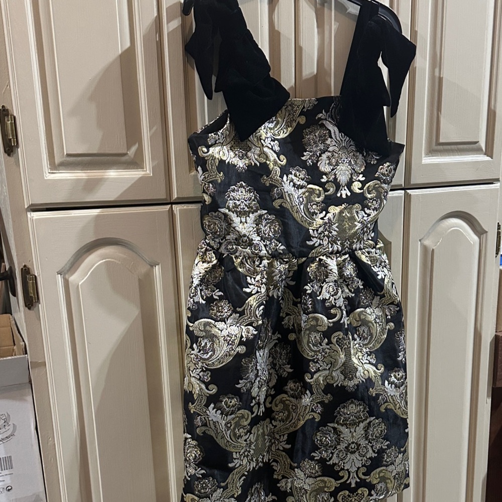 Elegant Black and Gold Brocade Dress